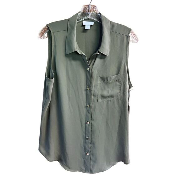 Liz Claiborne Sleeveless Olive Green Blouse Sz M NWT - Picture 1 of 7